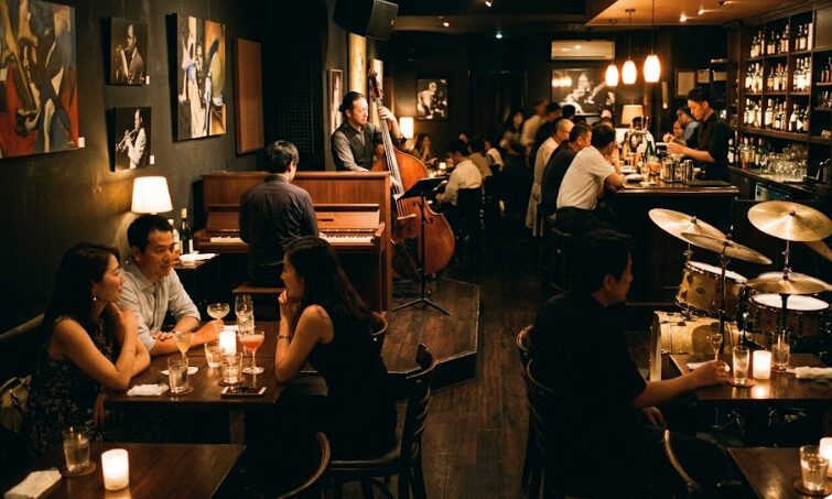 夜のジャズバーの風景