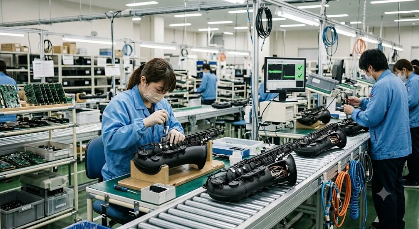 サックスを工場で生産してる画像