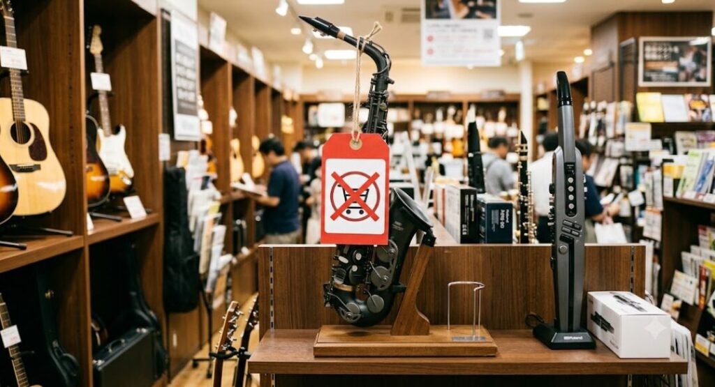 楽器店で売り切れ状態のサックス画像