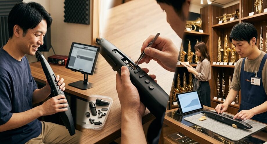 AE-10を演奏、修理、売りに出してる場面の画像
