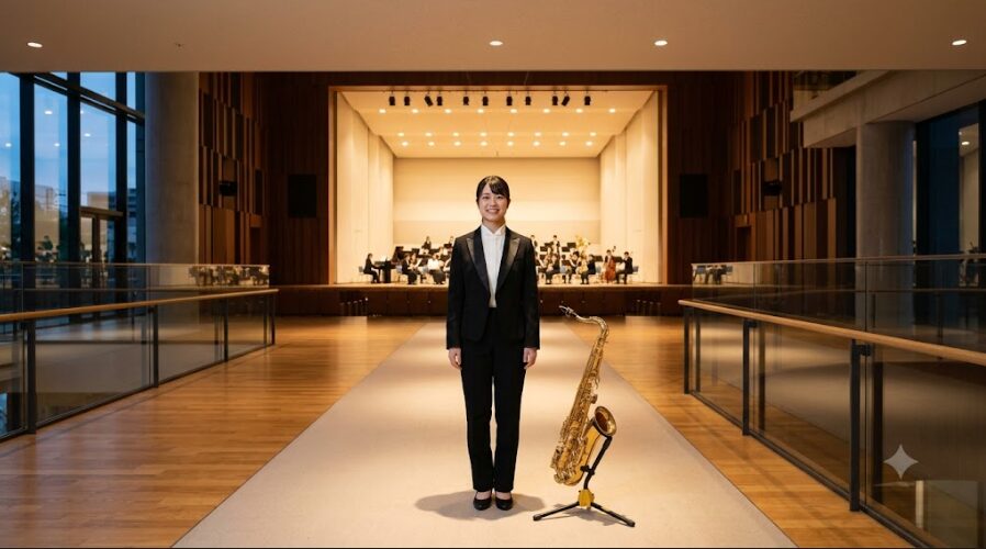 クラリネットの経験を武器に、新しい音楽の世界へ進む自信に満ちた日本人女性奏者。