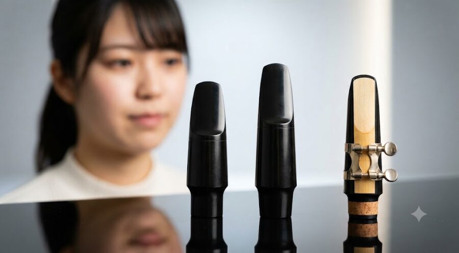 サックス用マウスピースが三つ並べられた画像