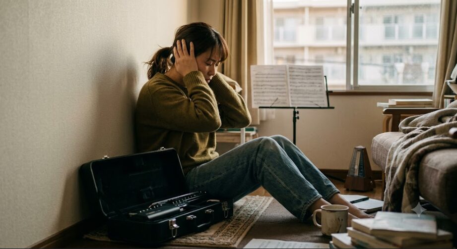 楽器の騒音に頭を抱える日本人女性